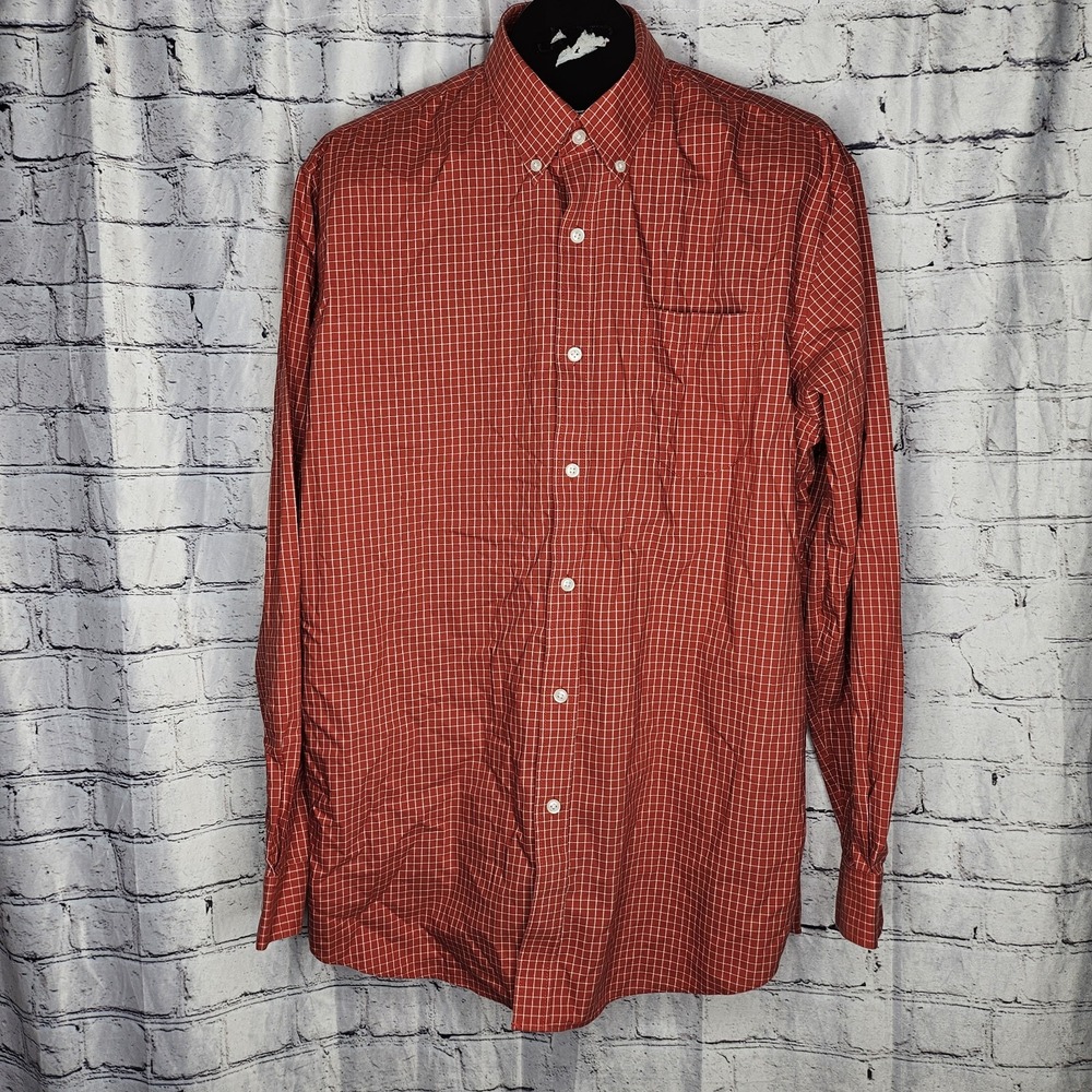 LL Bean Traditional Fit Long Sleeve Button Down Red Check Mens Large - Picture 3 of 11
